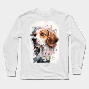 A Watercolor Beagle Dog With Valentine Hearts Long Sleeve T-Shirt